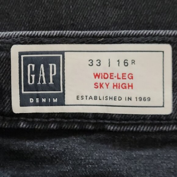 Gap Denim Wide-Leg Sky High Jeans Womens Size 33 / 16R Black - Picture 5 of 7